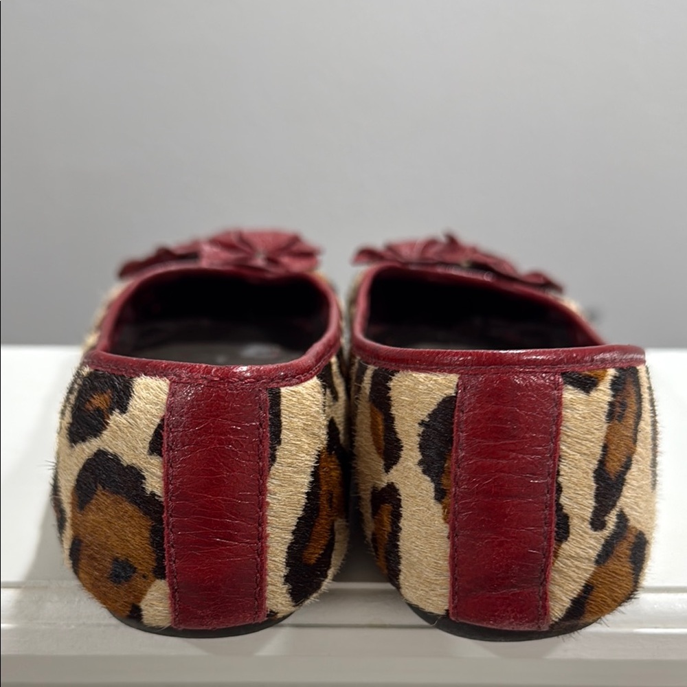 Gianni Bini Burgundy Animal Print Flats with Floral Detail - Picture 3 of 6